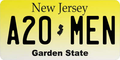 NJ license plate A20MEN