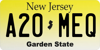 NJ license plate A20MEQ