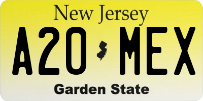 NJ license plate A20MEX
