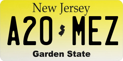 NJ license plate A20MEZ