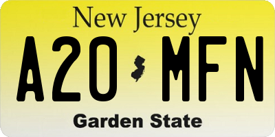 NJ license plate A20MFN