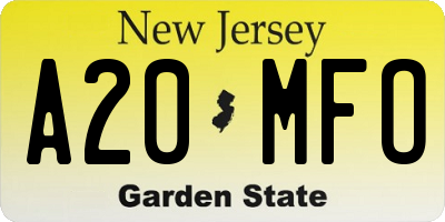 NJ license plate A20MFO