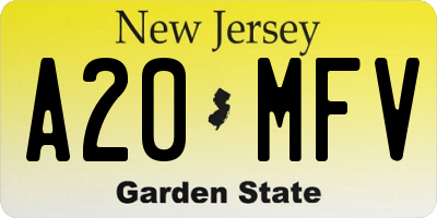 NJ license plate A20MFV