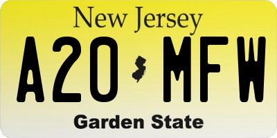 NJ license plate A20MFW