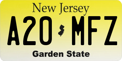 NJ license plate A20MFZ