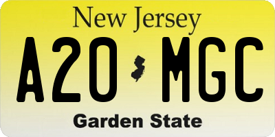 NJ license plate A20MGC