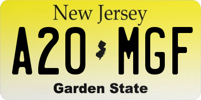NJ license plate A20MGF