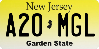 NJ license plate A20MGL