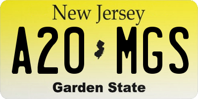 NJ license plate A20MGS