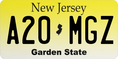 NJ license plate A20MGZ