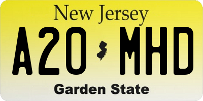 NJ license plate A20MHD
