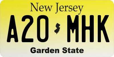 NJ license plate A20MHK