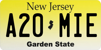 NJ license plate A20MIE