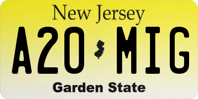 NJ license plate A20MIG