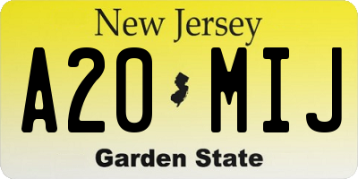 NJ license plate A20MIJ