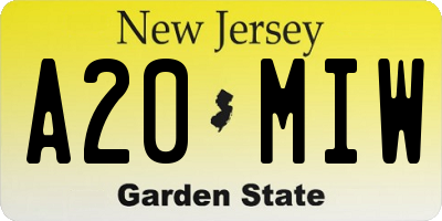 NJ license plate A20MIW