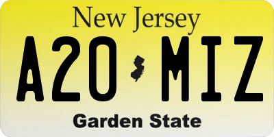 NJ license plate A20MIZ
