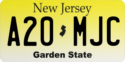 NJ license plate A20MJC