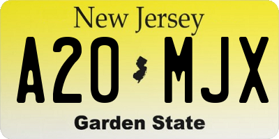 NJ license plate A20MJX