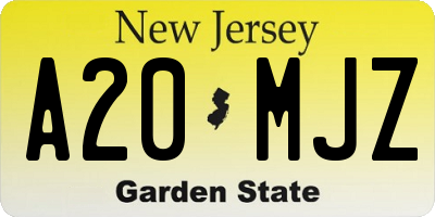 NJ license plate A20MJZ