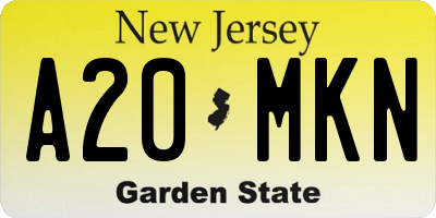 NJ license plate A20MKN