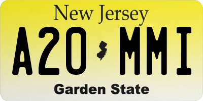 NJ license plate A20MMI