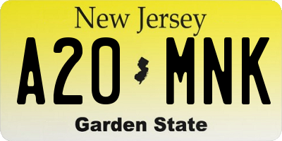 NJ license plate A20MNK