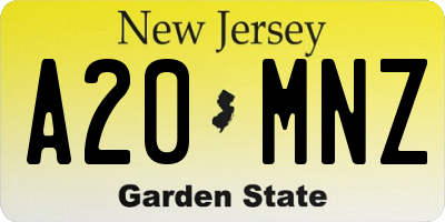 NJ license plate A20MNZ