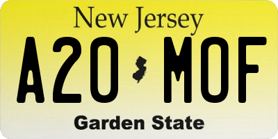 NJ license plate A20MOF