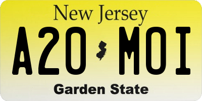 NJ license plate A20MOI