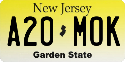 NJ license plate A20MOK