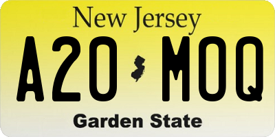 NJ license plate A20MOQ