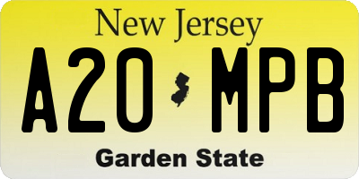 NJ license plate A20MPB