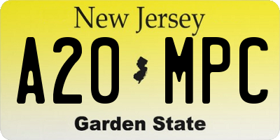 NJ license plate A20MPC