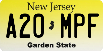 NJ license plate A20MPF