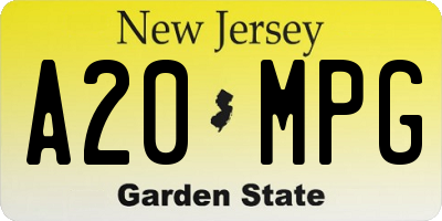 NJ license plate A20MPG