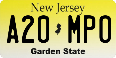 NJ license plate A20MPO