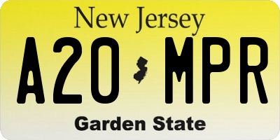 NJ license plate A20MPR