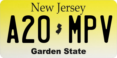 NJ license plate A20MPV