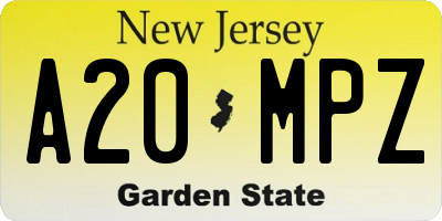 NJ license plate A20MPZ
