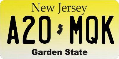 NJ license plate A20MQK