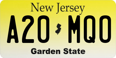 NJ license plate A20MQO