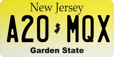 NJ license plate A20MQX