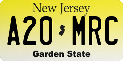 NJ license plate A20MRC
