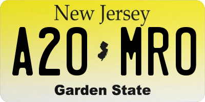 NJ license plate A20MRO