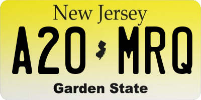 NJ license plate A20MRQ