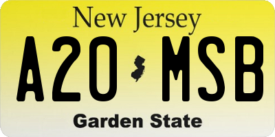 NJ license plate A20MSB