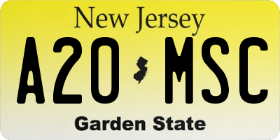 NJ license plate A20MSC