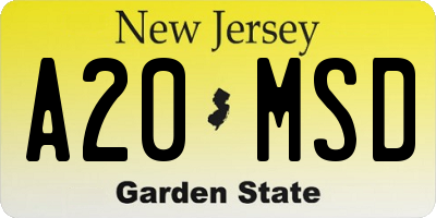 NJ license plate A20MSD