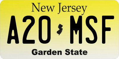 NJ license plate A20MSF
